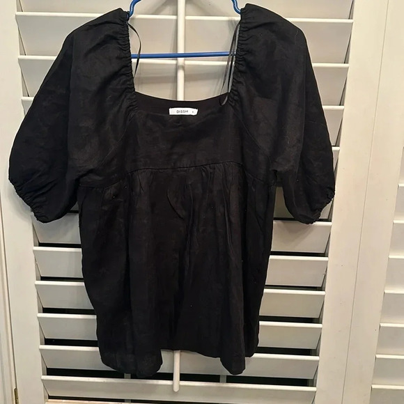 DISSH 100% Linen Black Hali Sleeved Top, Size 6 - Picture 2 of 9